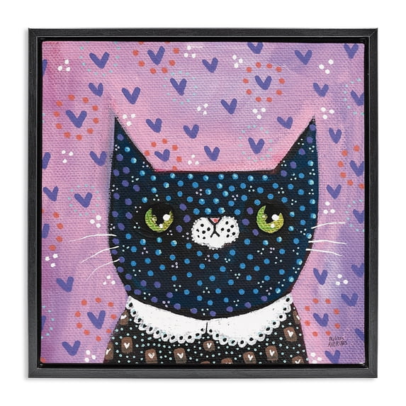 Stupell Industries Contemporary Whimsical Patterned Cat Black Floating Frame Canvas Art, 18 x 18, by Melissa Averinos