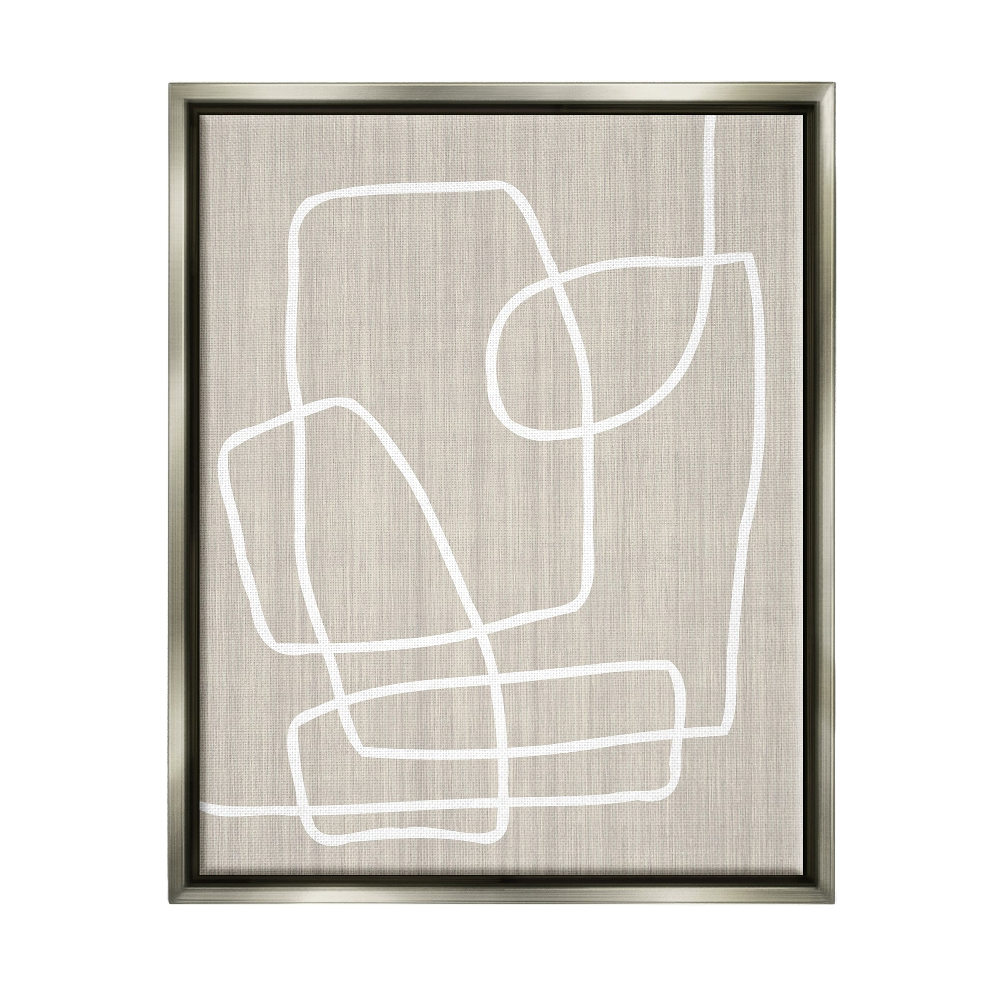 Stupell Industries Contemporary White Line Shapes Minimal Grain Design Luster Gray Framed Floating Canvas Wall Art, 16x20, by Alpenglow Workshop
