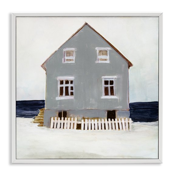 Stupell Industries Contemporary Winter Beach House Landscape White Framed Giclee Art, 12 x 12, by Stellar Design Studio