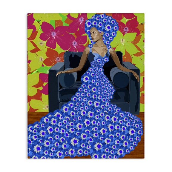 Stupell Industries Contemporary Woman In Blue Retro Floral Pattern Canvas Art, 16 x 20, by Lynnda Rakos