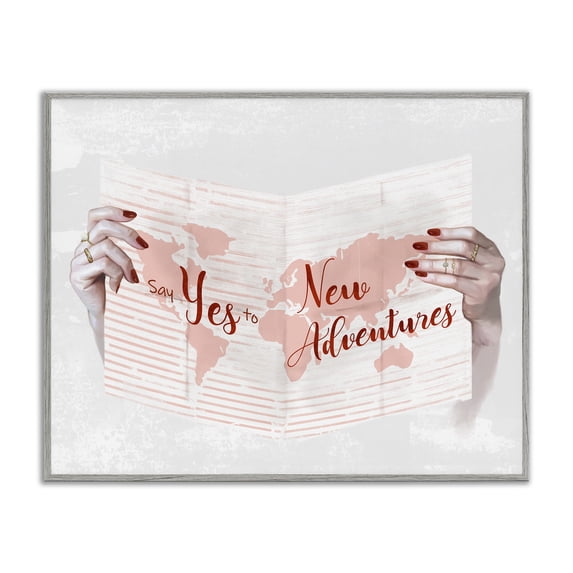 Stupell Industries Contemporary Yes to New Adventures Red Pink Gray Framed Giclee Art, 14 x 11, by Ziwei Li
