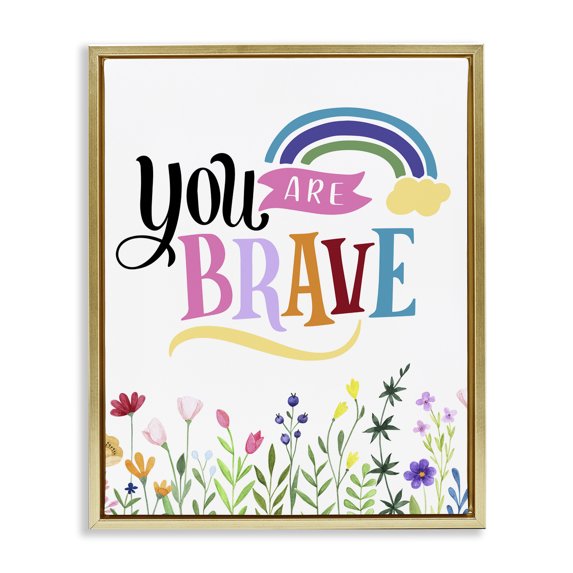 Stupell Industries Contemporary You Are Brave Encouragement Gold Floating Frame Canvas Art, 25 x 31, by Kim Allen