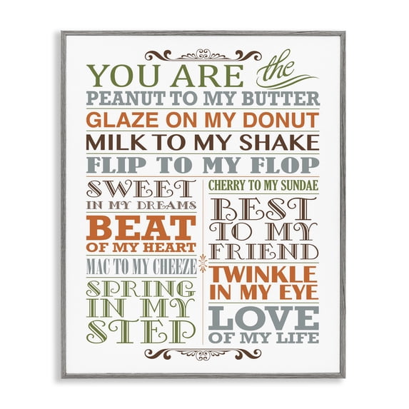 Stupell Industries Contemporary You Are Peanut To My Butter Typography Art Gray Framed Giclee Art, 11 x 14, by Irina Urteaga