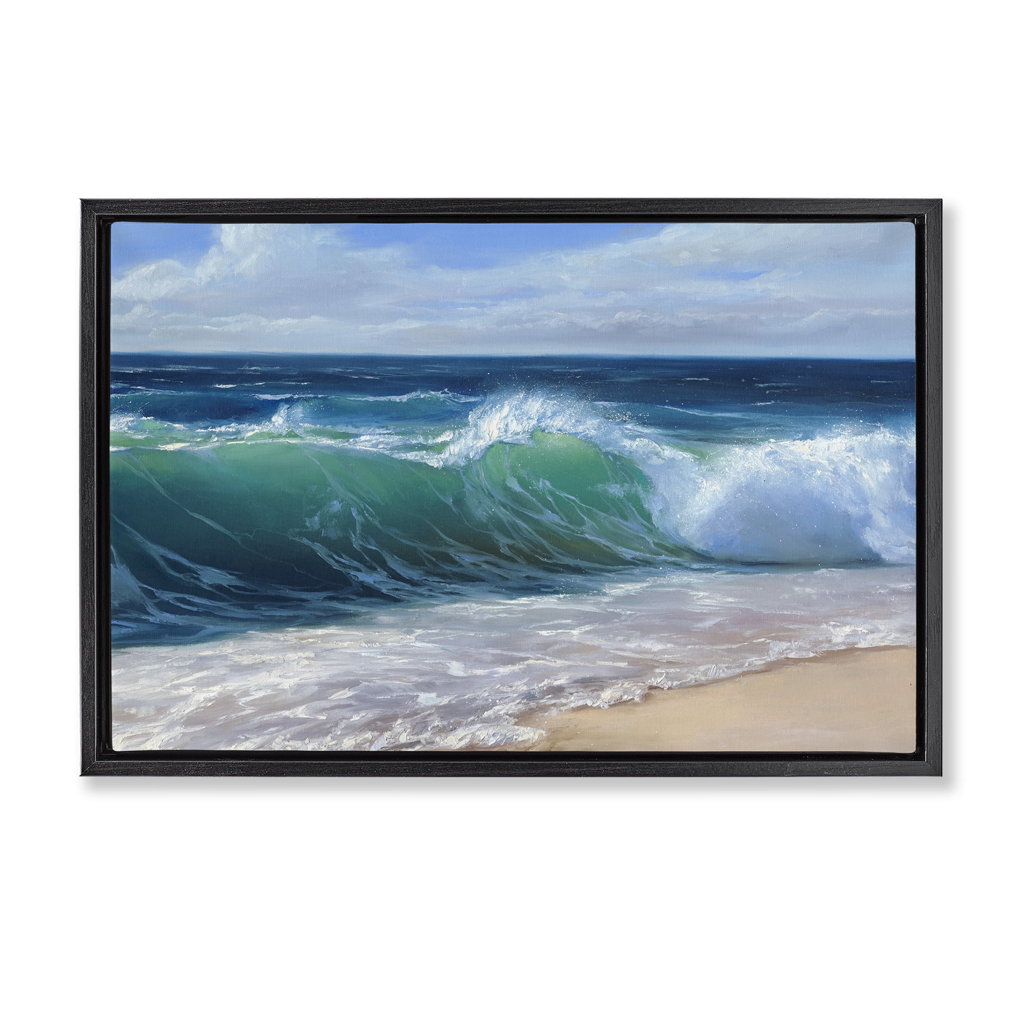 Stupell Industries Content Beach Waves Shore Black Framed Floater Canvas Wall Art, design by Dimitri Sirenko