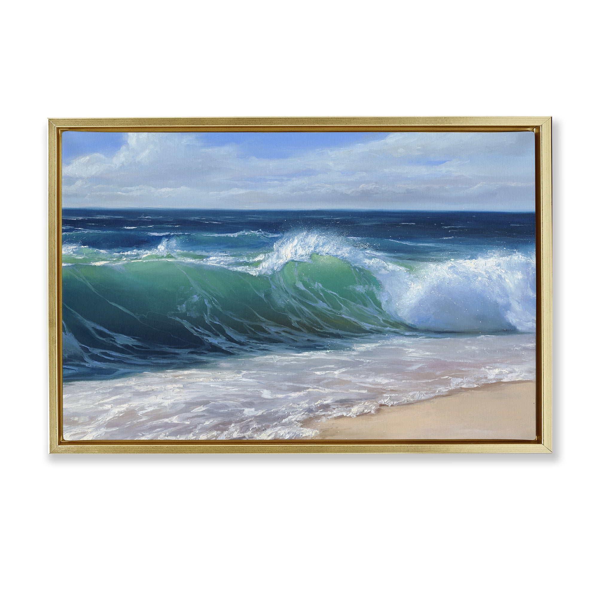 Stupell Industries Content Beach Waves Shore Gold Framed Floater Canvas Wall Art, design by Dimitri Sirenko