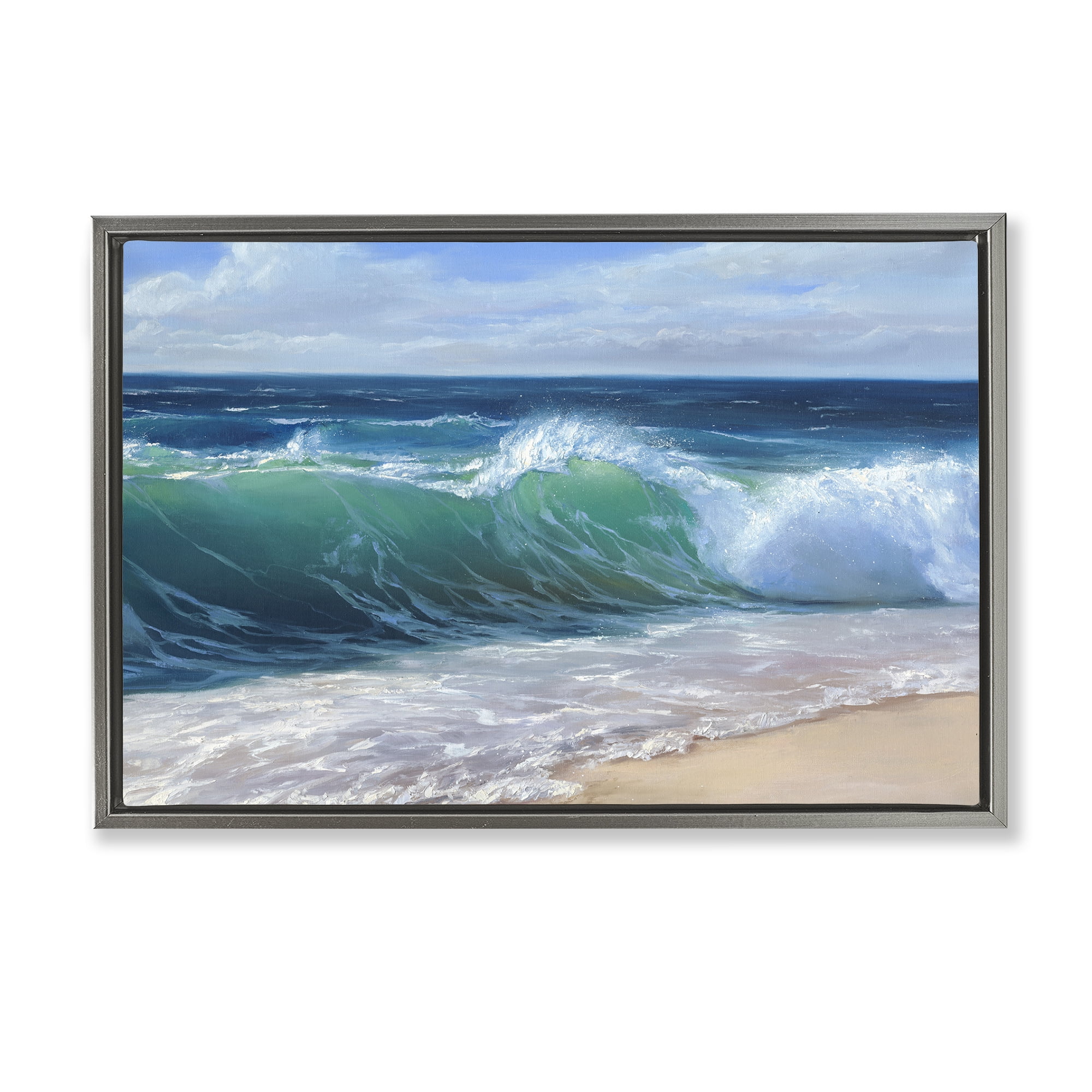 Stupell Industries Content Beach Waves Shore Gray Framed Floater Canvas Wall Art, design by Dimitri Sirenko