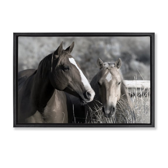 Stupell Industries Rustic Lodge Content Horses In Pasture Black Floating Frame Canvas Art, 25 x 17, by Danita Delimont