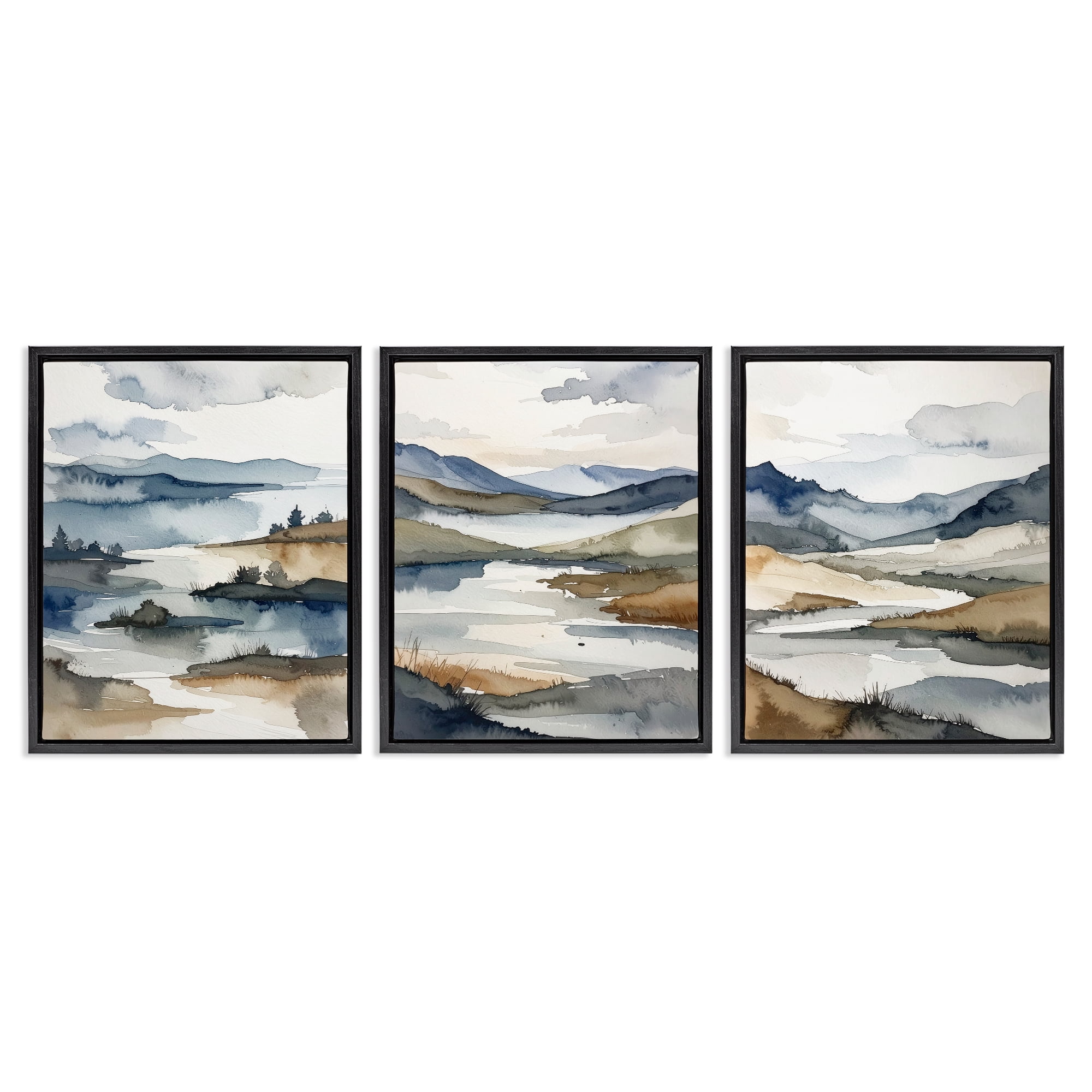 Stupell Industries Continuous Flow Of Water 3 Piece Black Framed Floater Canvas Set, design by Alonza Saunders