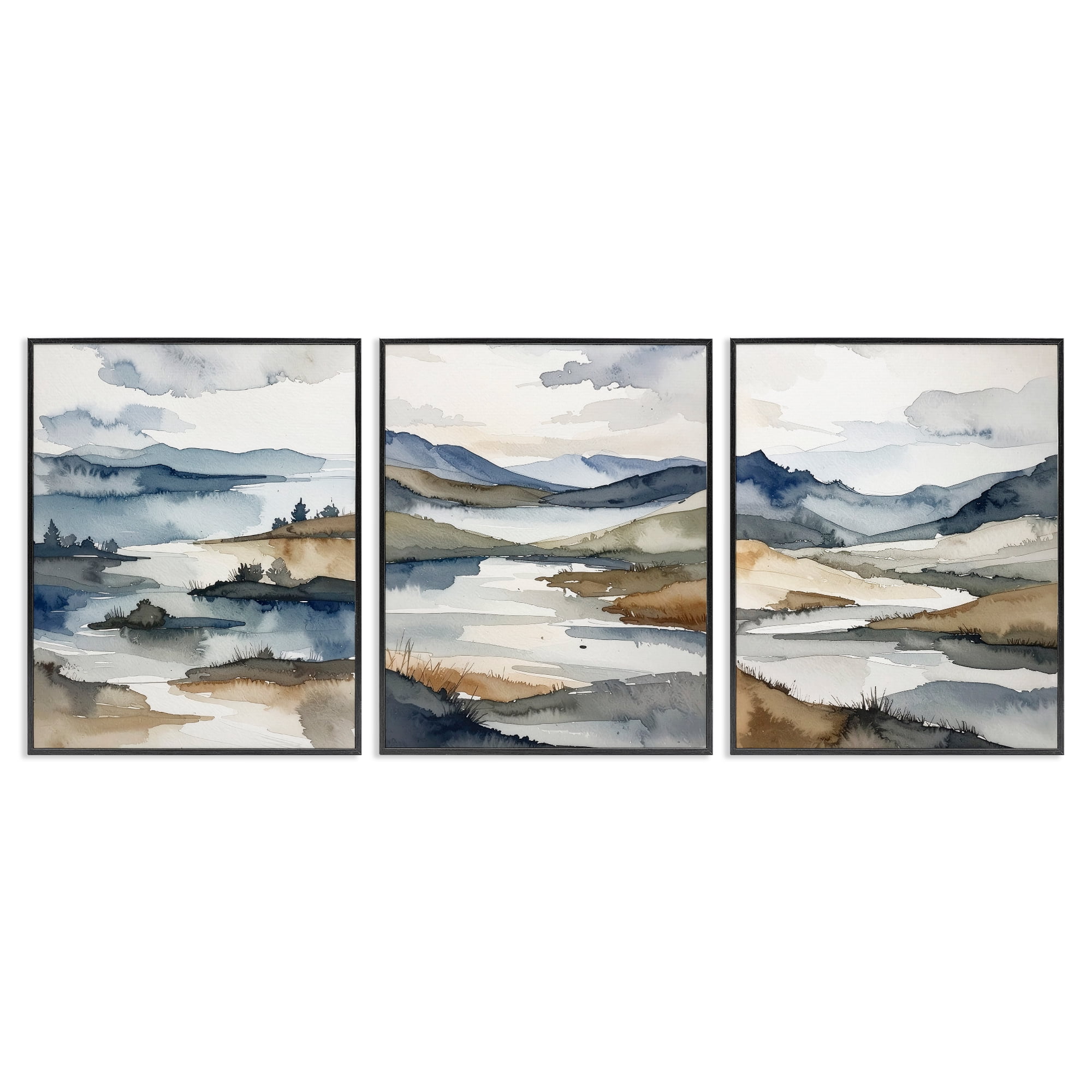 Stupell Industries Continuous Flow Of Water 3 Piece Black Framed Giclee Art Set, design by Alonza Saunders