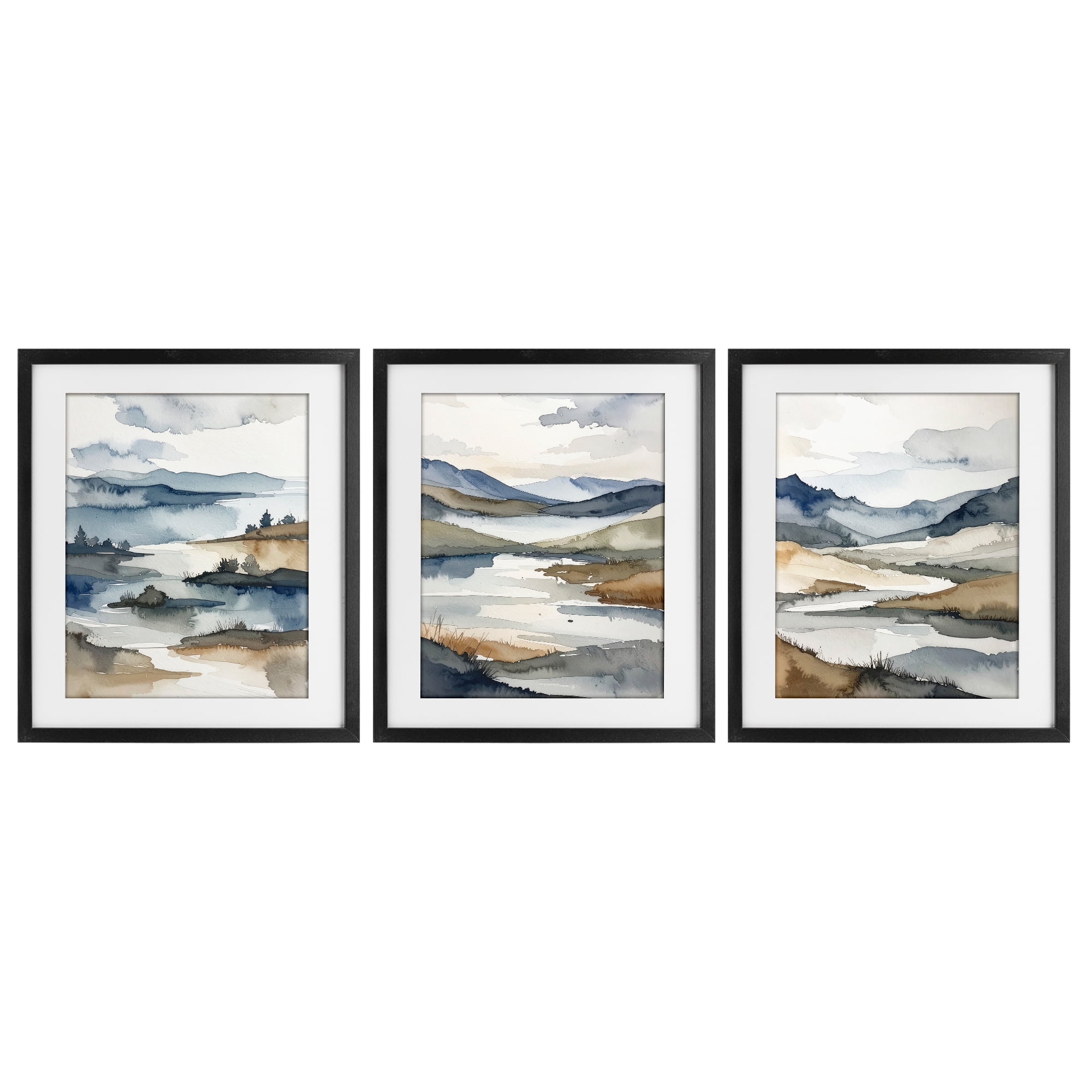 Stupell Industries Continuous Flow Of Water 3 Piece Black Framed Print Under Glass Set, design by Alonza Saunders
