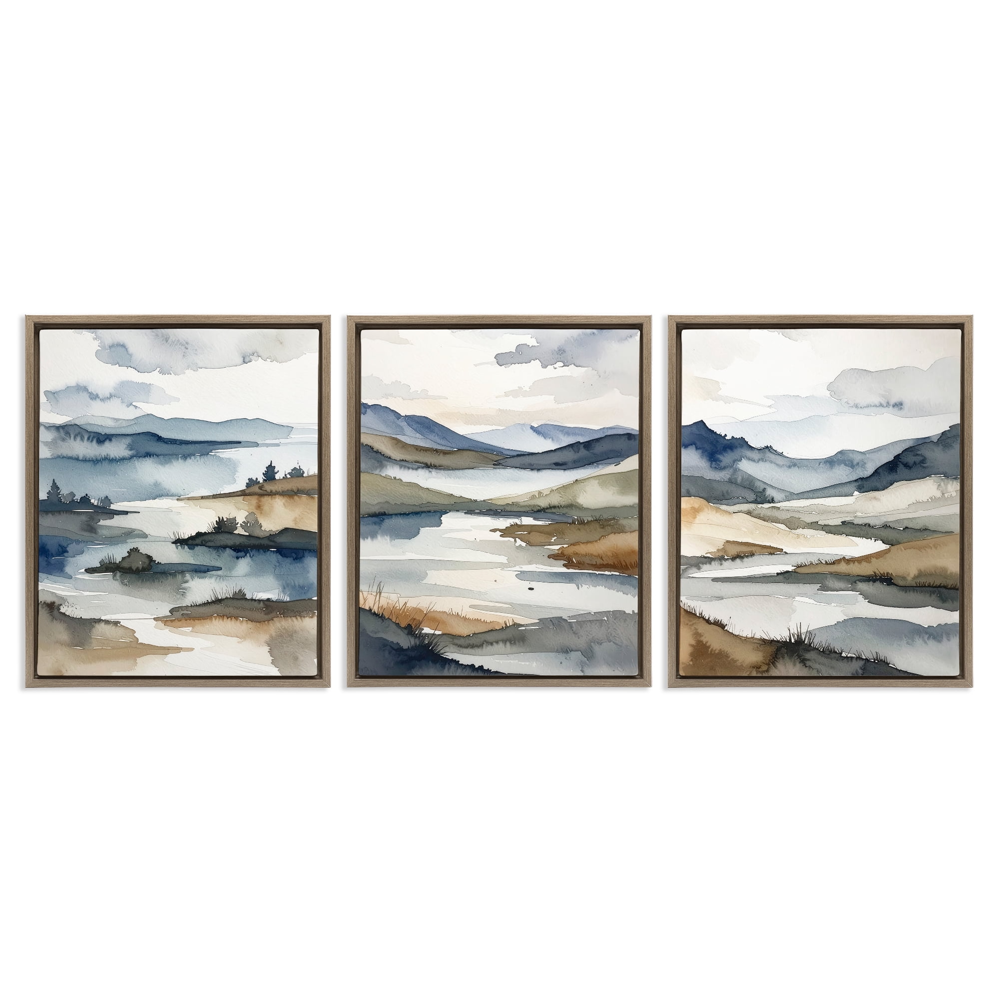 Stupell Industries Continuous Flow Of Water 3 Piece Brown Framed Floater Canvas Set, design by Alonza Saunders