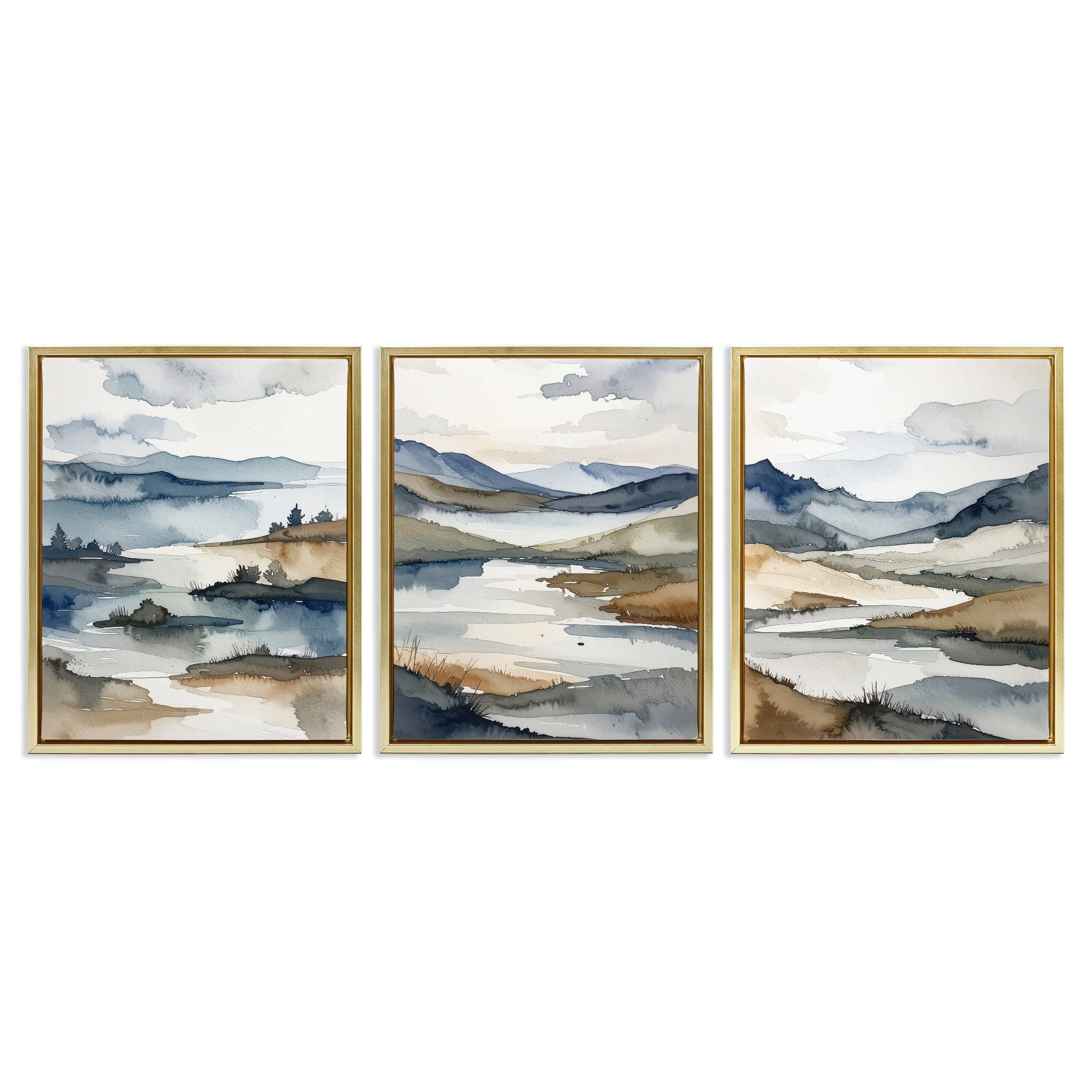 Stupell Industries Continuous Flow Of Water 3 Piece Gold Framed Floater Canvas Set, design by Alonza Saunders