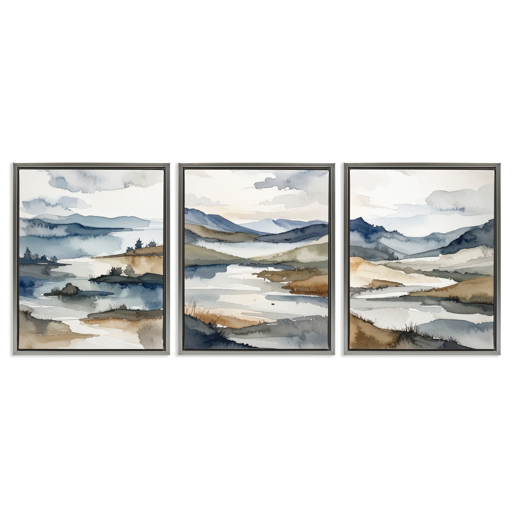 Stupell Industries Continuous Flow Of Water 3 Piece Gray Framed Floater Canvas Set, design by Alonza Saunders