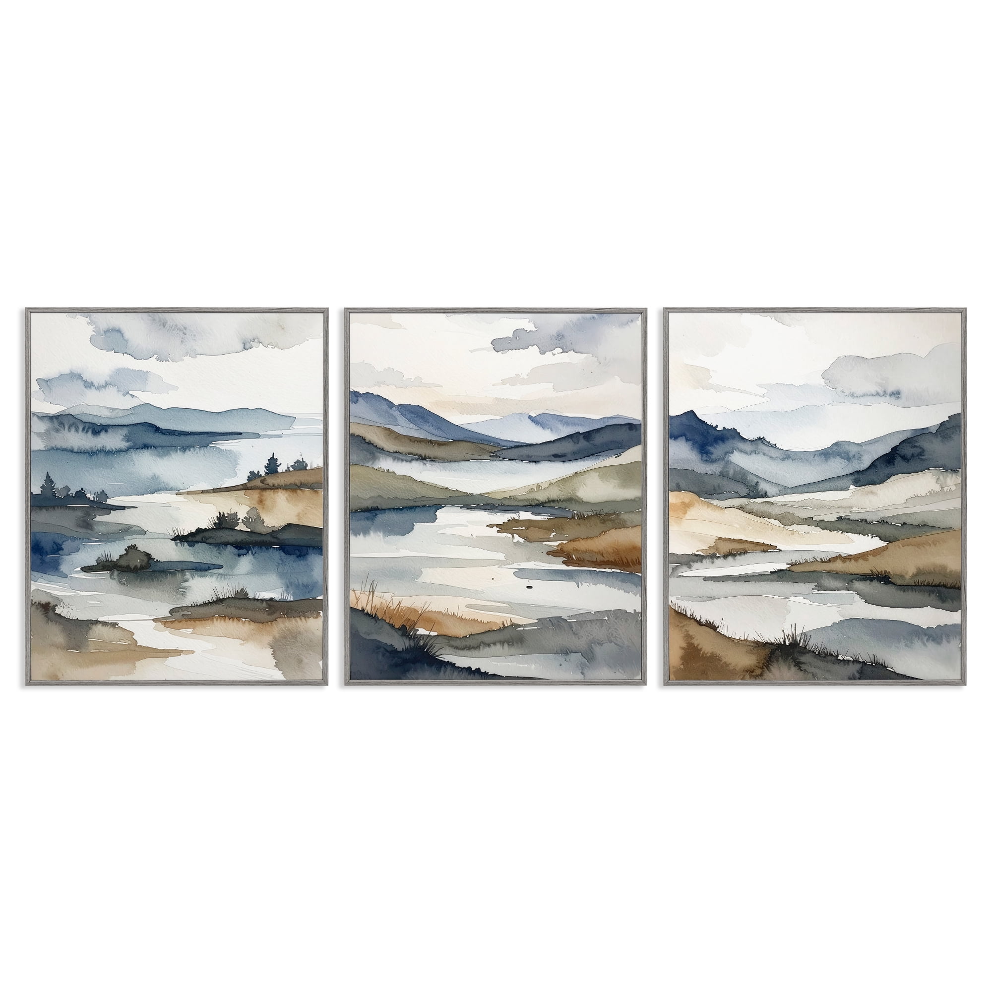 Stupell Industries Continuous Flow Of Water 3 Piece Gray Framed Giclee Art Set, design by Alonza Saunders