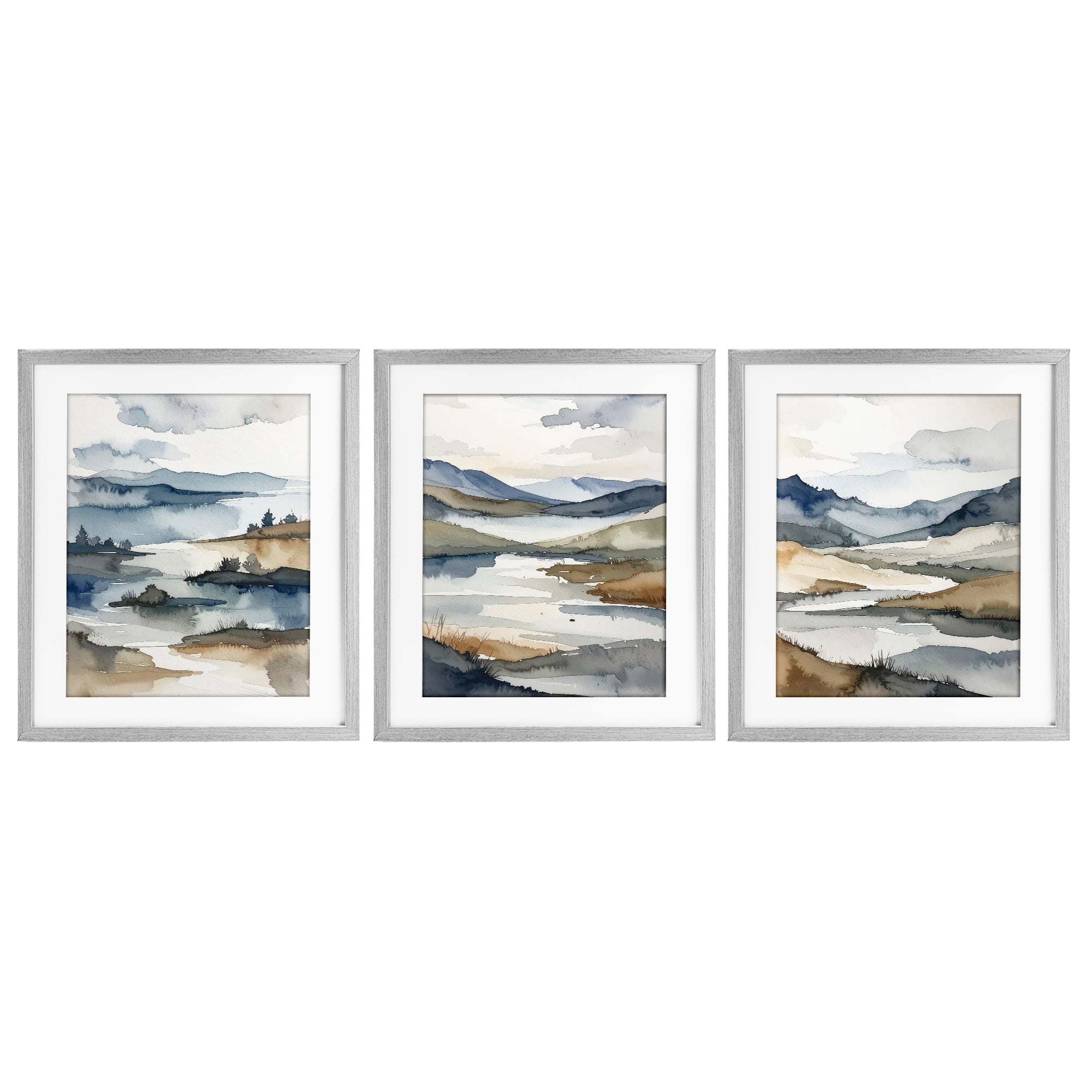 Stupell Industries Continuous Flow Of Water 3 Piece Gray Framed Print Under Glass Set, design by Alonza Saunders