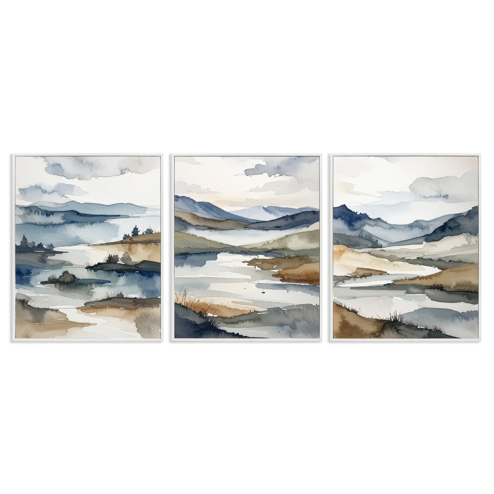 Stupell Industries Continuous Flow Of Water 3 Piece White Framed Giclee Art Set, design by Alonza Saunders