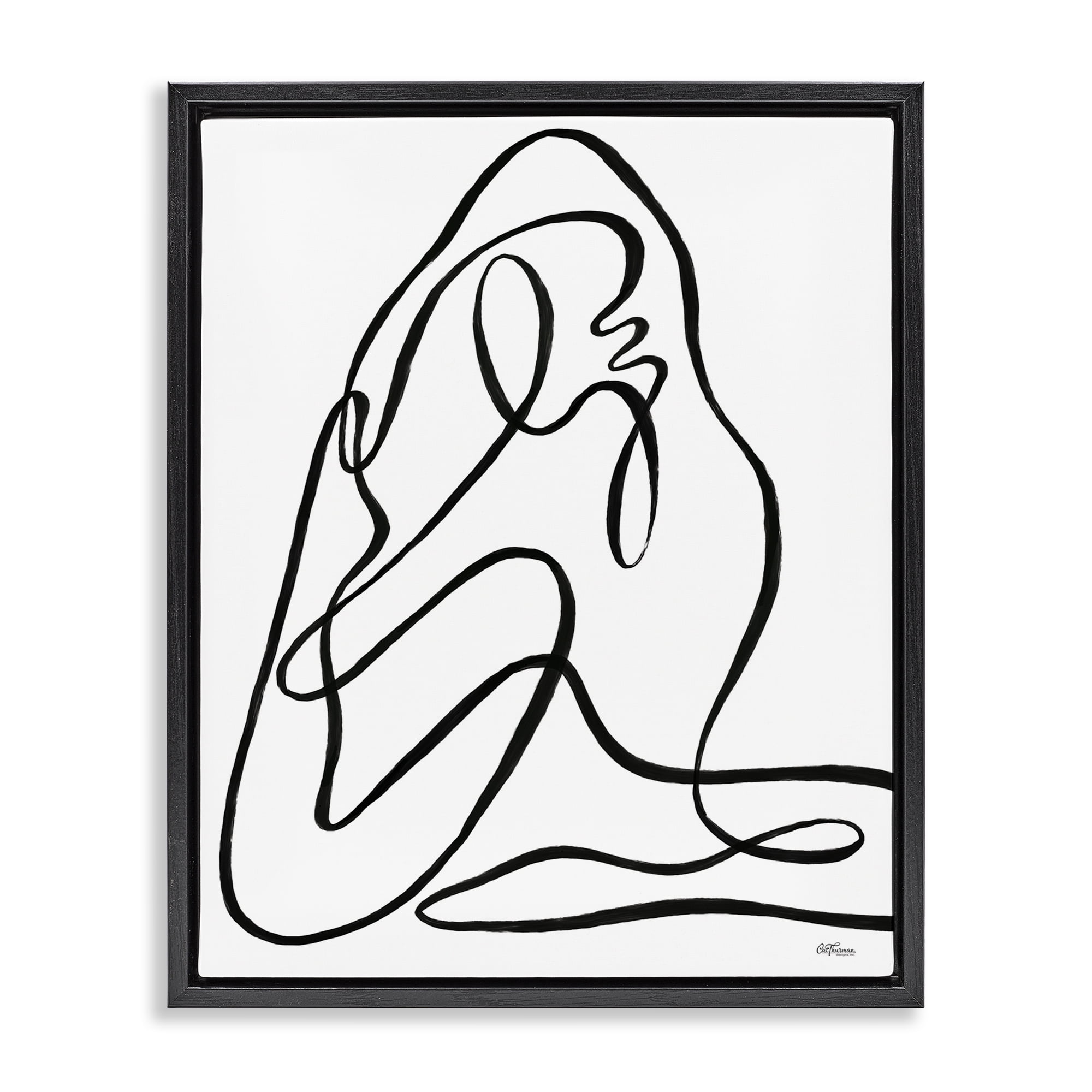 Stupell Industries Continuous Line Doodle Abstract Painting Black Floater Framed Canvas Art Print Wall Art, 17 x 21