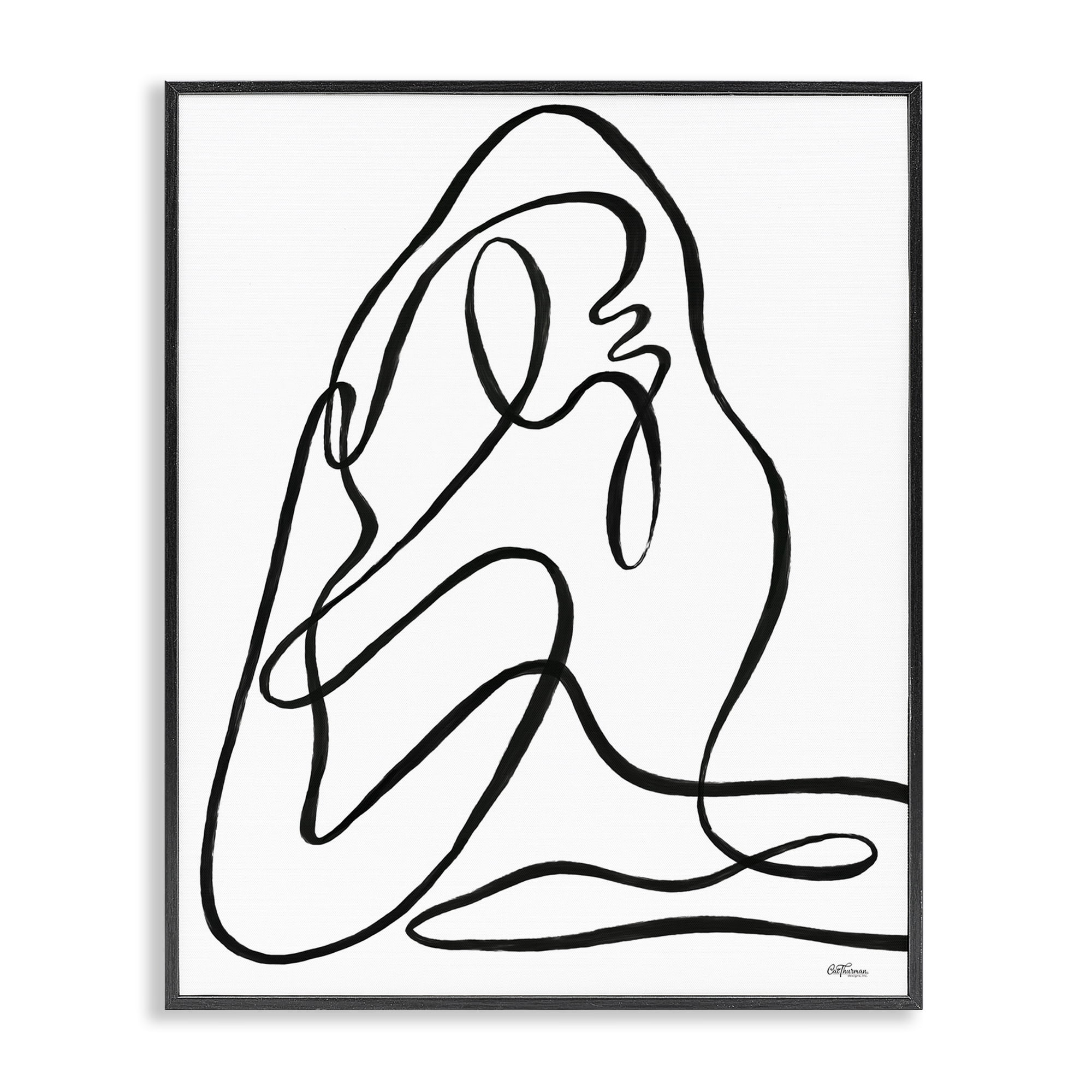 Stupell Industries Continuous Line Doodle Abstract Painting Black Framed Art Print Wall Art, 16 x 20