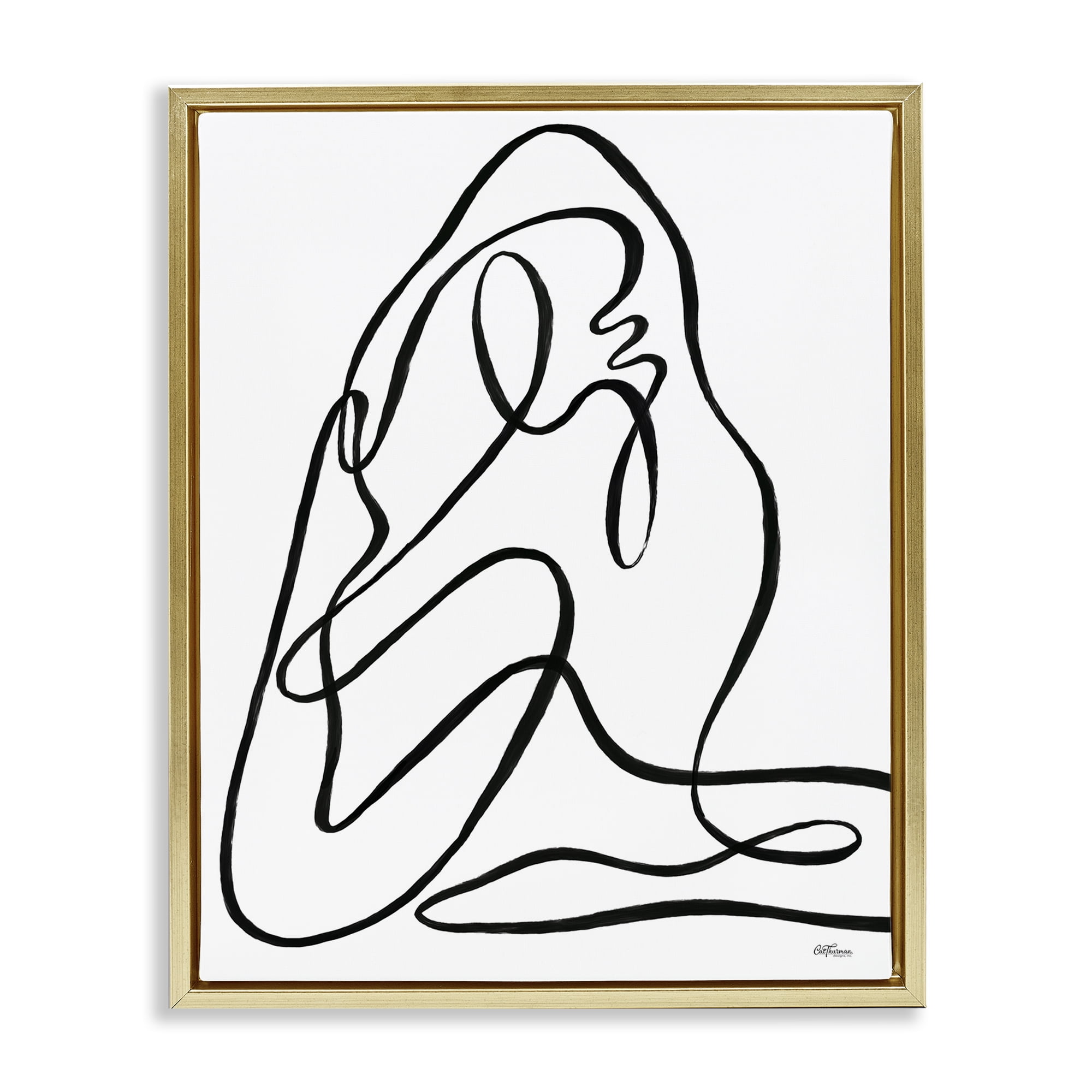 Stupell Industries Continuous Line Doodle Abstract Painting Gold Floater Framed Canvas Art Print Wall Art, 25 x 31