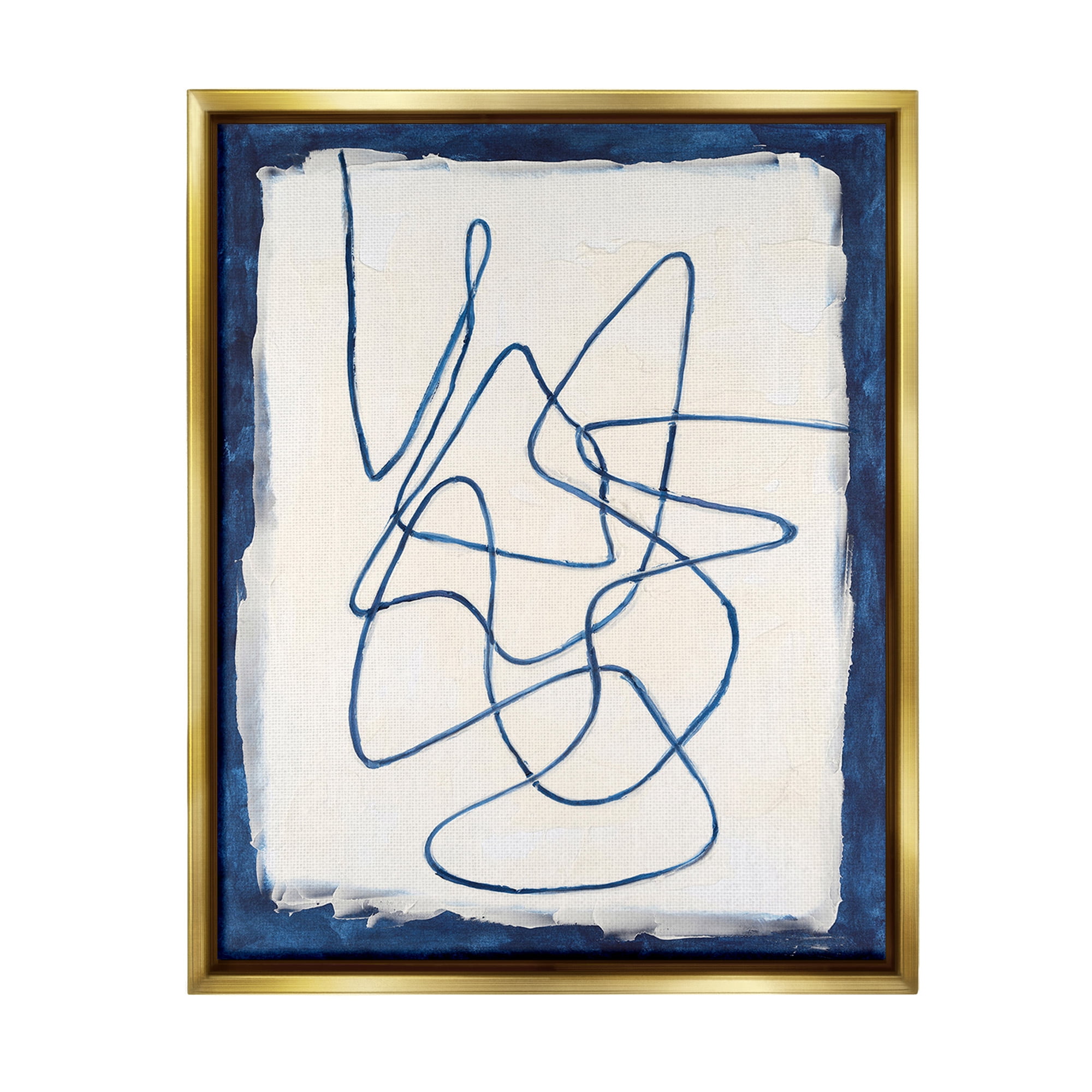 Stupell Industries Continuous Line Doodle Abstract Painting Gold Floater Framed Canvas Art Print Wall Art, 25 x 31