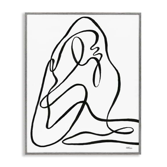 Stupell Industries Continuous Line Doodle Abstract Painting Gray Framed Art Print Wall Art, 11 x 14