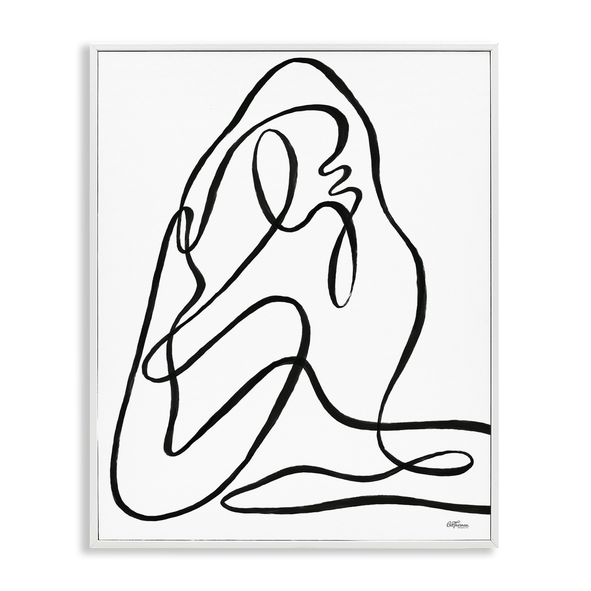 Stupell Industries Continuous Line Doodle Abstract Painting White Framed Art Print Wall Art, 24 x 30