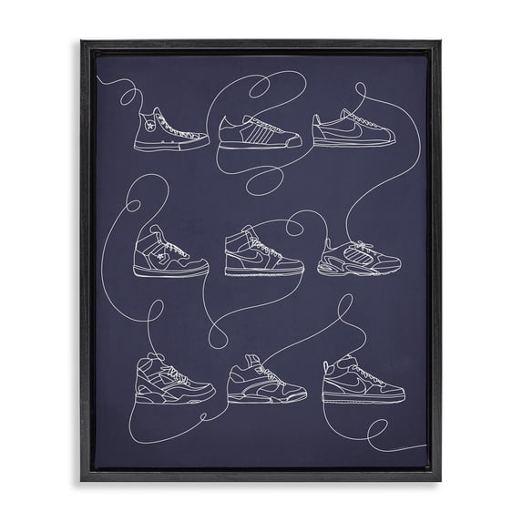 Stupell Industries Contemporary Continuous Sneaker Line Doodle Black Floating Frame Canvas Art, 17 x 21, by Kamdon Kreations