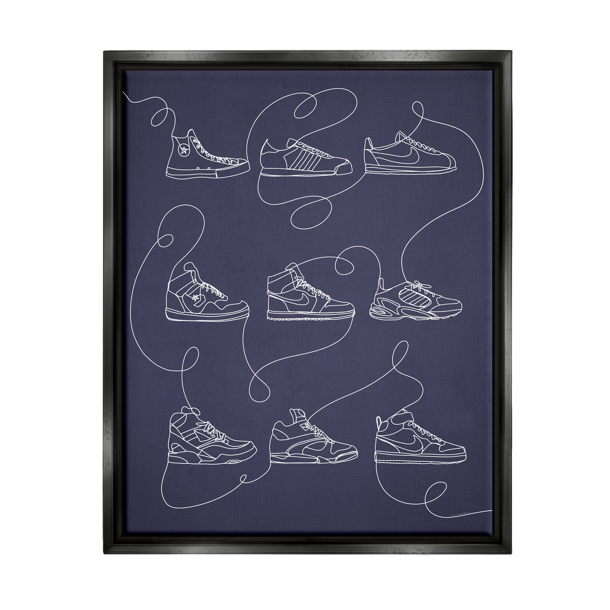 Stupell Industries Continuous Sneaker Line Doodle Beauty & Fashion Painting Black Floater Framed Canvas Art Print Wall Art, 25 x 31