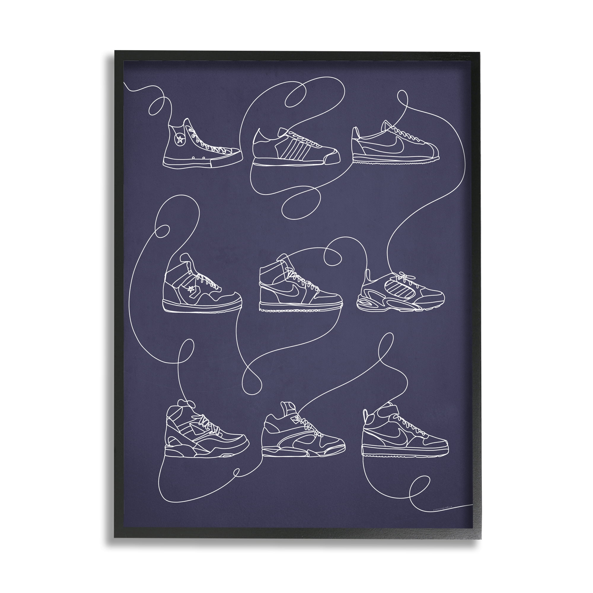 Stupell Industries Continuous Sneaker Line Doodle Beauty & Fashion Painting Black Framed Art Print Wall Art, 16 x 20