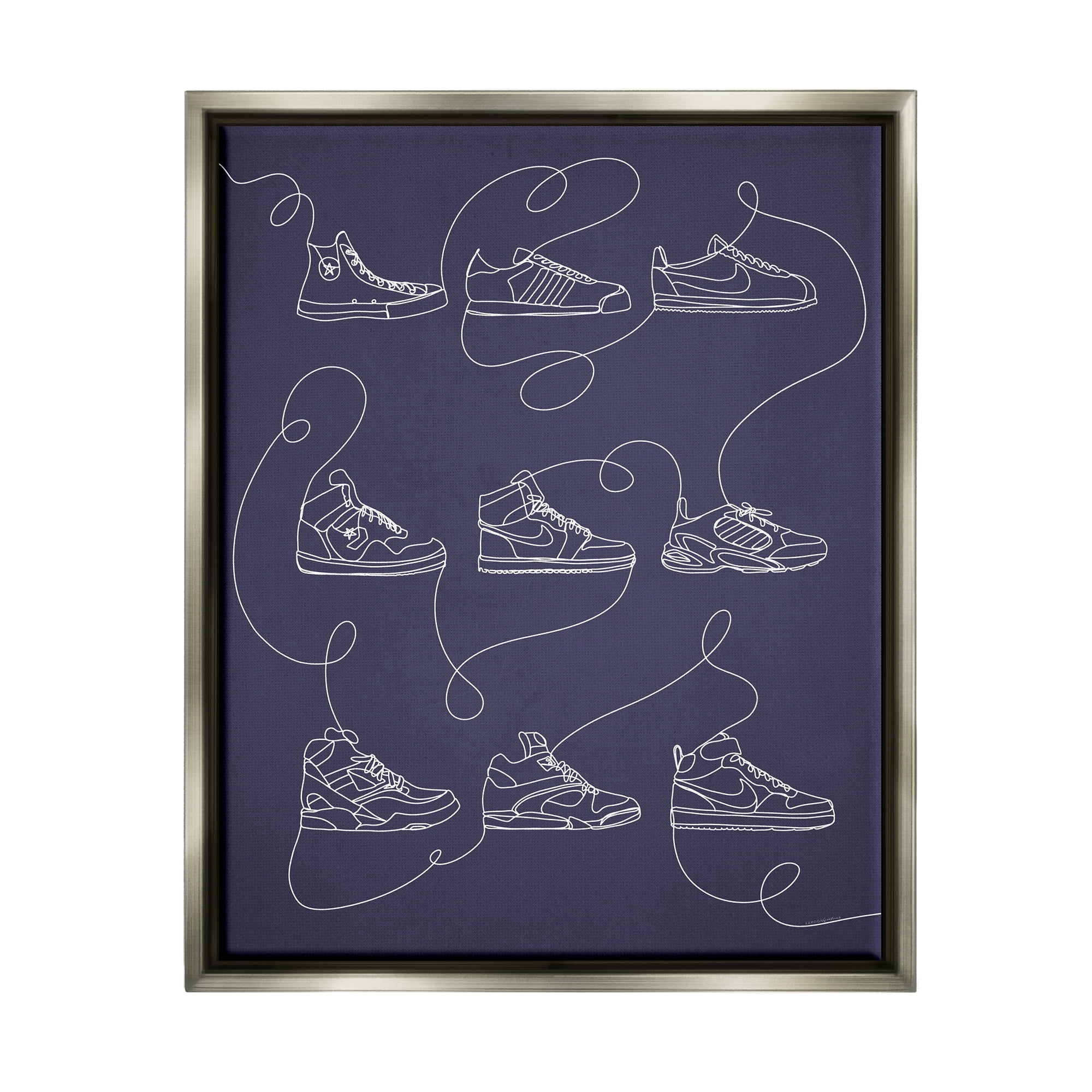 Stupell Industries Continuous Sneaker Line Doodle Beauty & Fashion Painting Gray Floater Framed Canvas Art Print Wall Art, 25 x 31