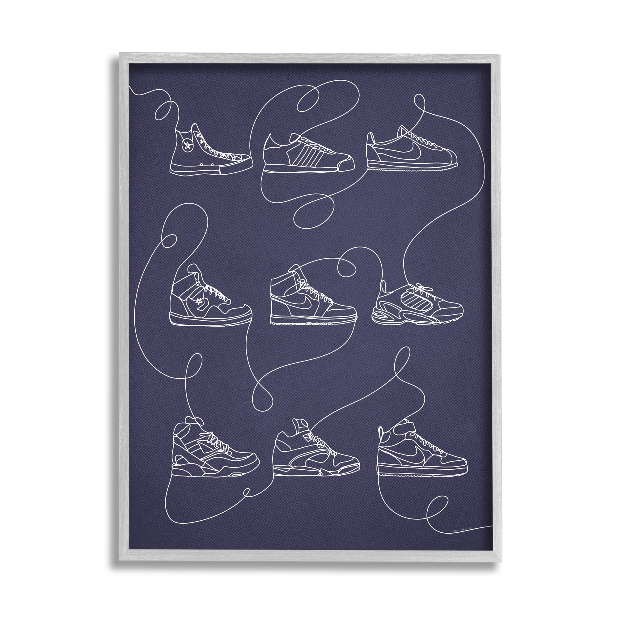 Stupell Industries Continuous Sneaker Line Doodle Beauty & Fashion Painting Gray Framed Art Print Wall Art, 16 x 20