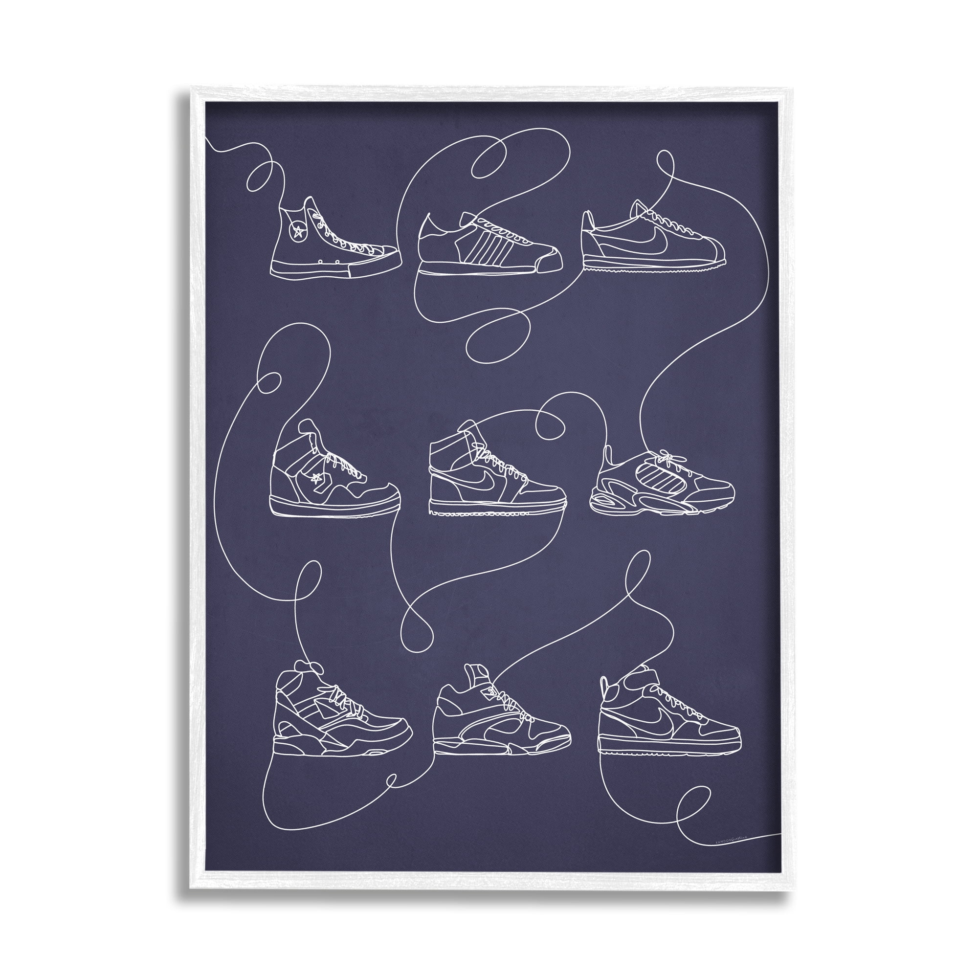 Stupell Industries Continuous Sneaker Line Doodle Beauty & Fashion Painting White Framed Art Print Wall Art, 24 x 30