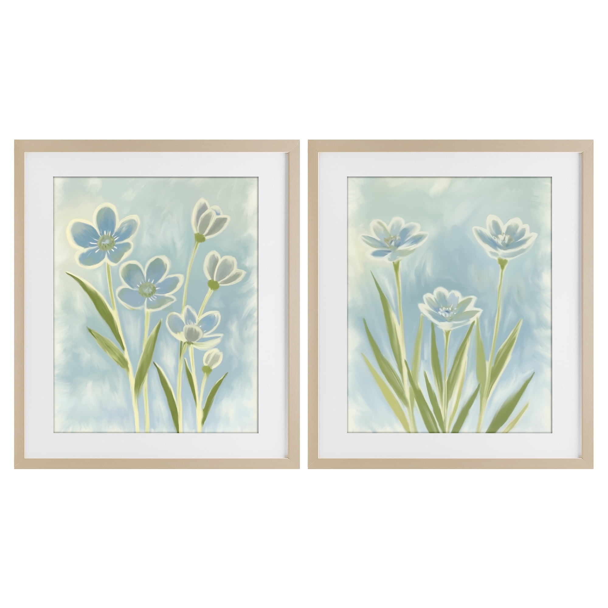 Stupell Industries Contoured Blue Petals 2 Piece Birch Framed Print Under Glass Set, design by Kim Allen