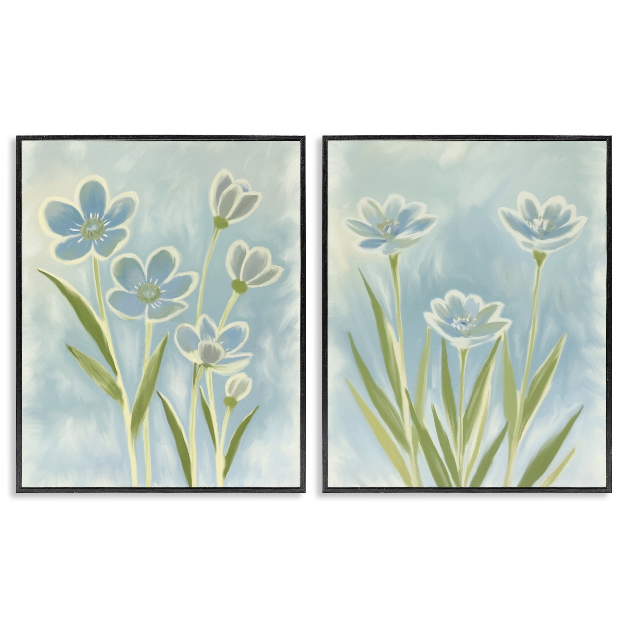 Stupell Industries Contoured Blue Petals 2 Piece Black Framed Giclee Art Set, design by Kim Allen