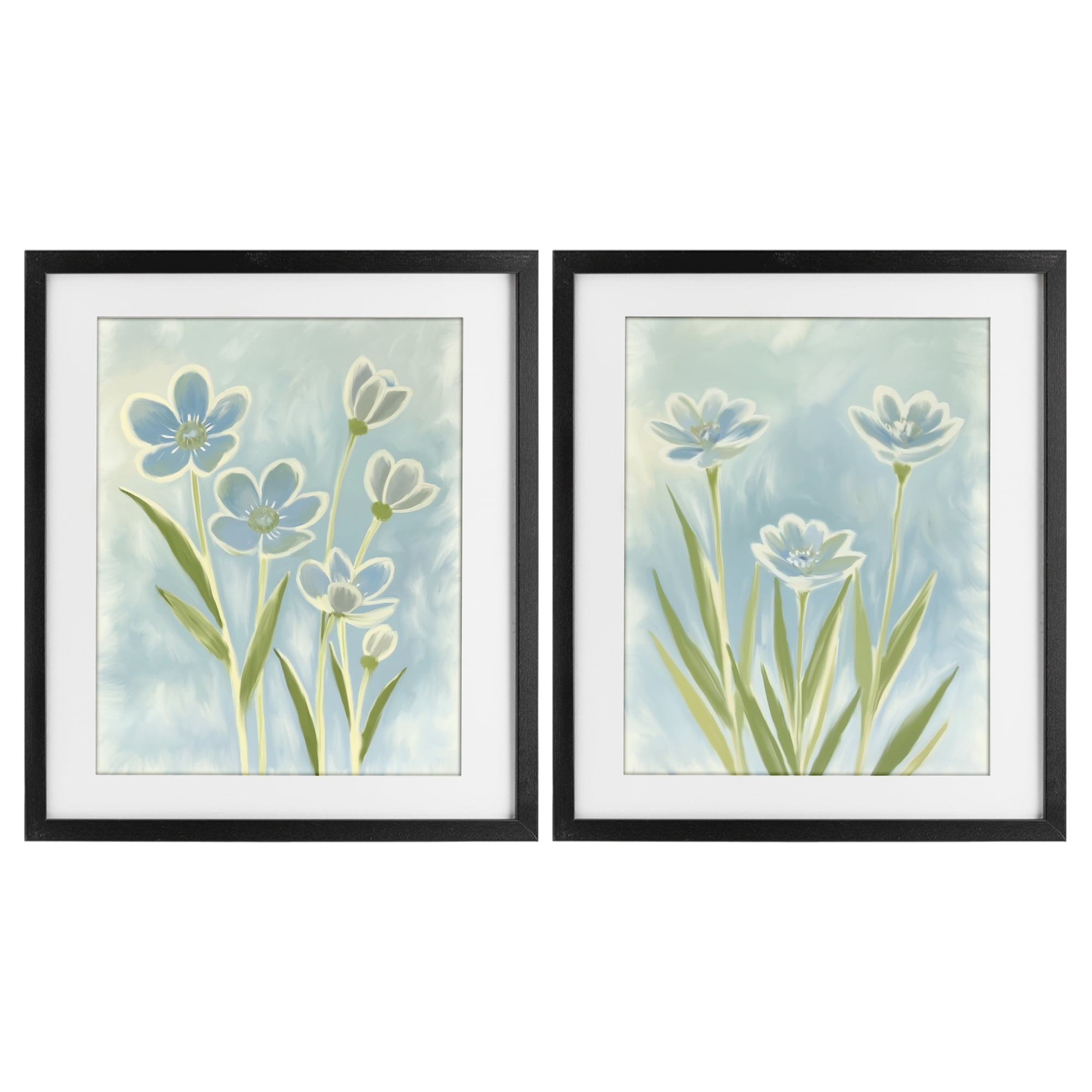 Stupell Industries Contoured Blue Petals 2 Piece Black Framed Print Under Glass Set, design by Kim Allen