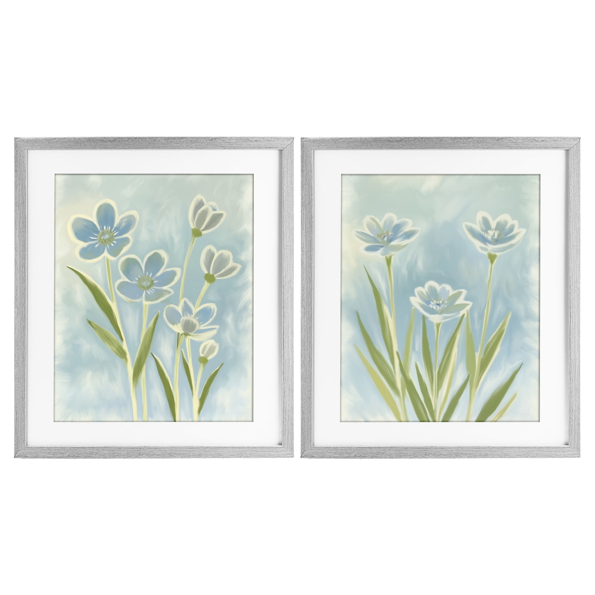 Stupell Industries Contoured Blue Petals 2 Piece Gray Framed Print Under Glass Set, design by Kim Allen