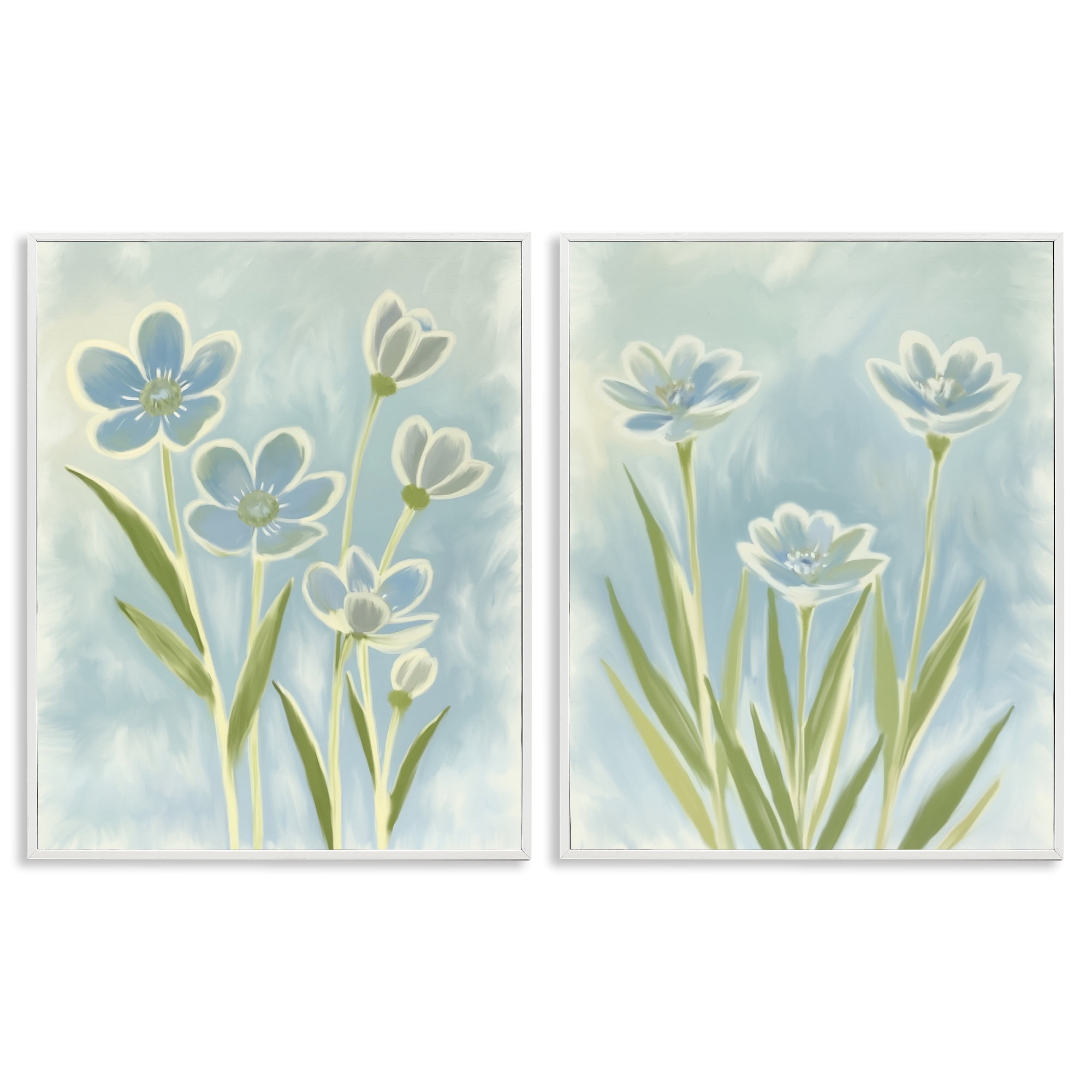 Stupell Industries Contoured Blue Petals 2 Piece White Framed Giclee Art Set, design by Kim Allen