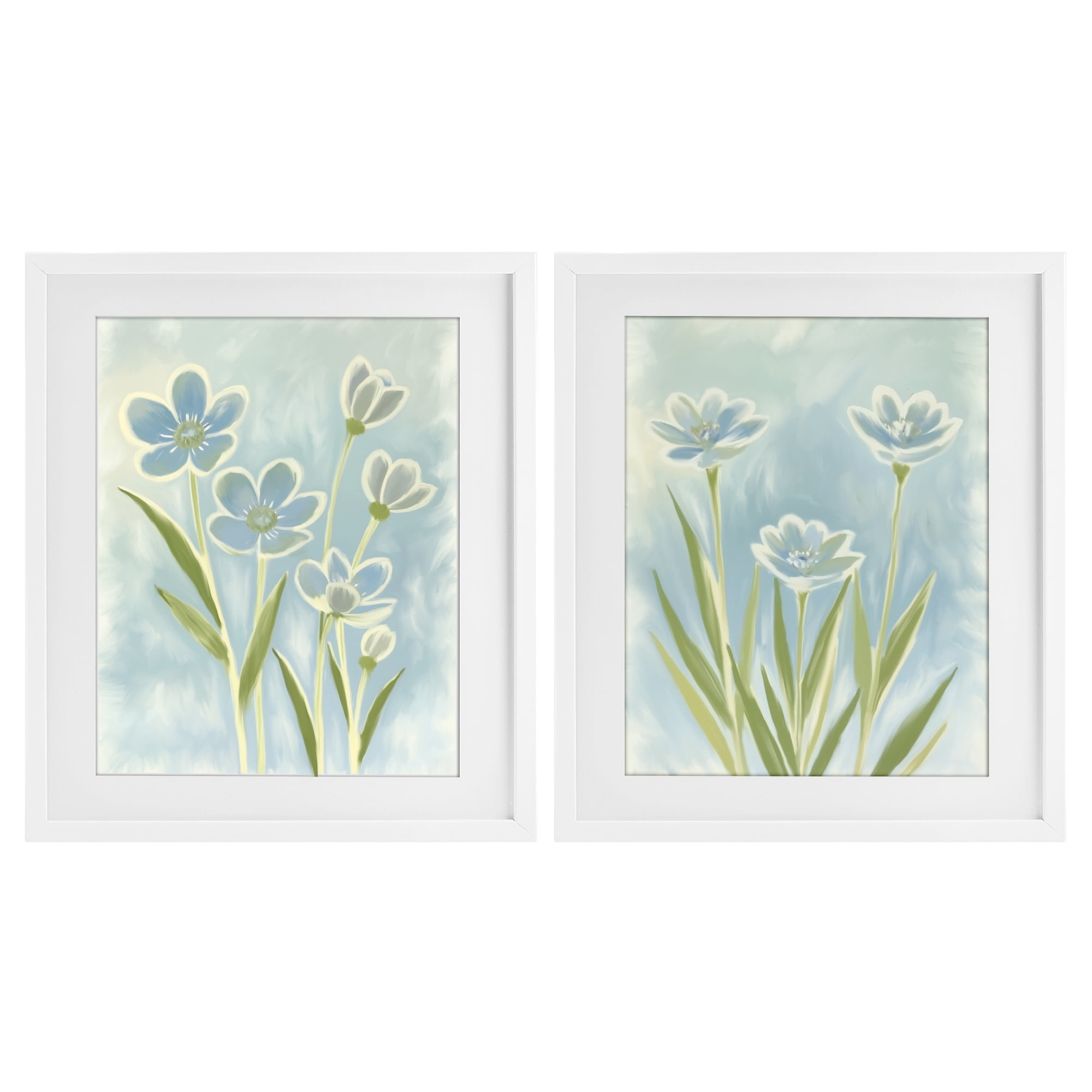 Stupell Industries Contoured Blue Petals 2 Piece White Framed Print Under Glass Set, design by Kim Allen