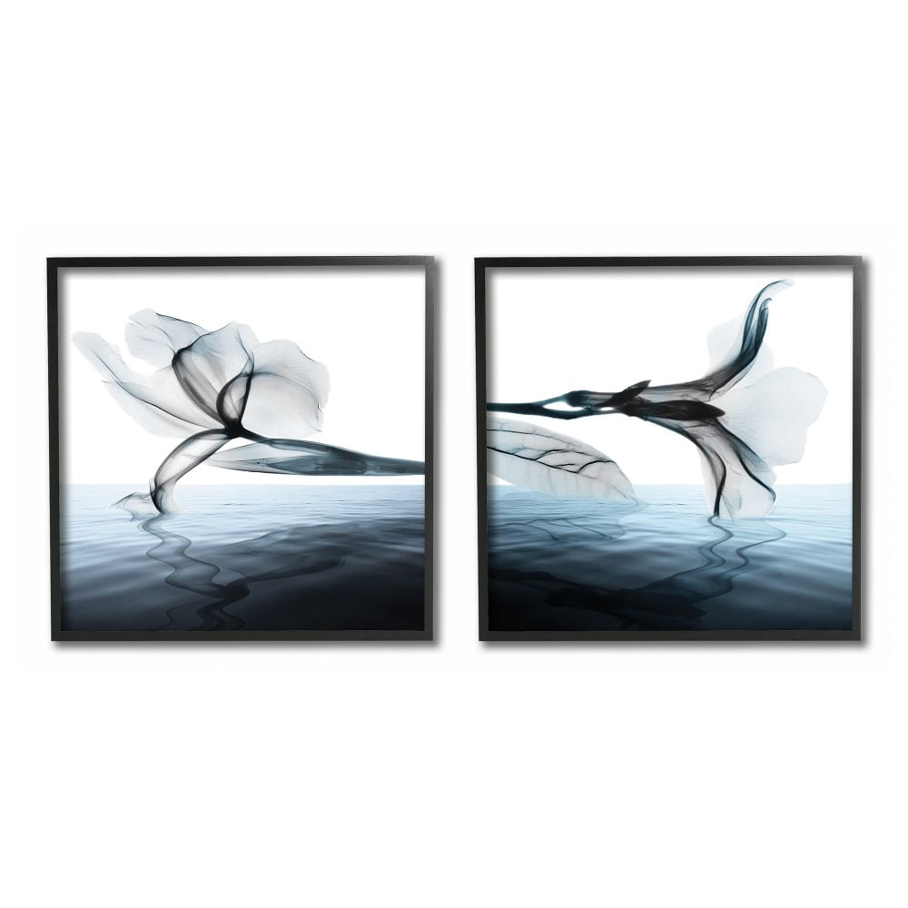 Stupell Industries Contrast Black And Blue Flower Bloom Water Designs Graphic Art Black Framed Art Print Wall Art Set of 2, 12x12, by Albert Koetsier