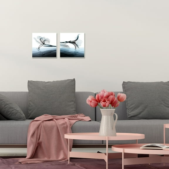 Stupell Industries Contrast Black And Blue Flower Bloom Water Designs Wall Plaque by Albert Koetsier, 2 Piece, 12" x 12", Wall Plaque