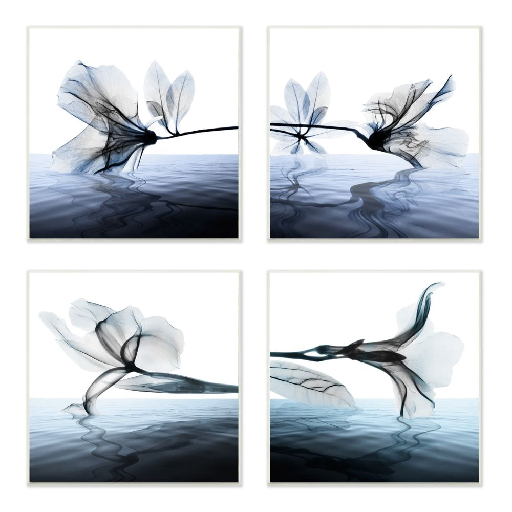 Stupell Industries Contrast Black And Blue Flower and Bloom Water Designs Wall Plaque by Albert Koetsier, 4 Piece, 12" x 12", Wall Plaque