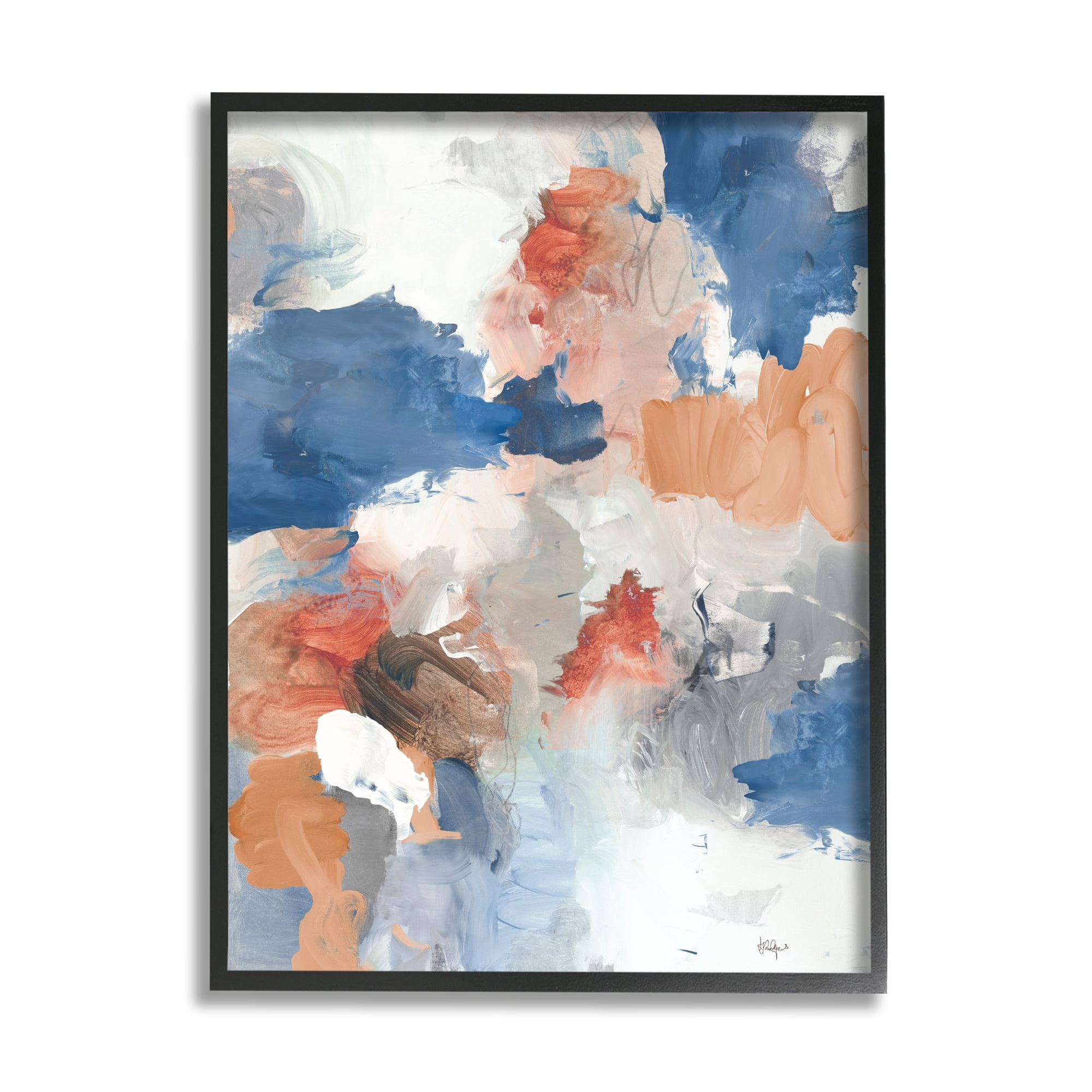 Stupell Industries Contrasting Blue Blush Tone Abstract Busy Arrangement Global Painting Black Framed Art Print Wall Art, 11 x 14, Design by Lisa Ridgers