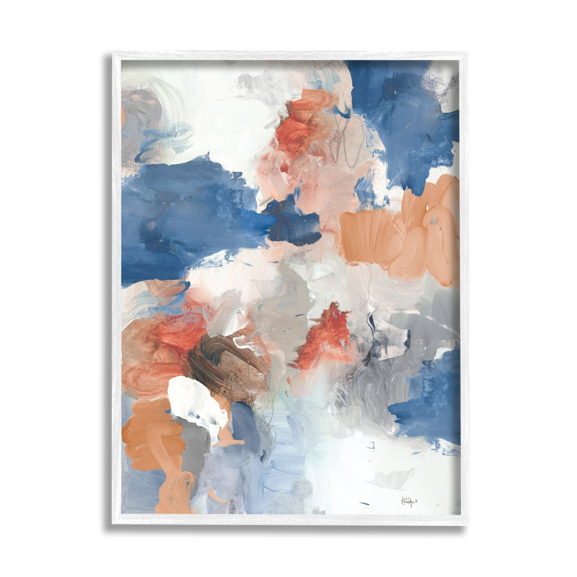 Stupell Industries Contrasting Blue Blush Tone Abstract Busy Arrangement Global Painting White Framed Art Print Wall Art, 11 x 14, Design by Lisa Ridgers