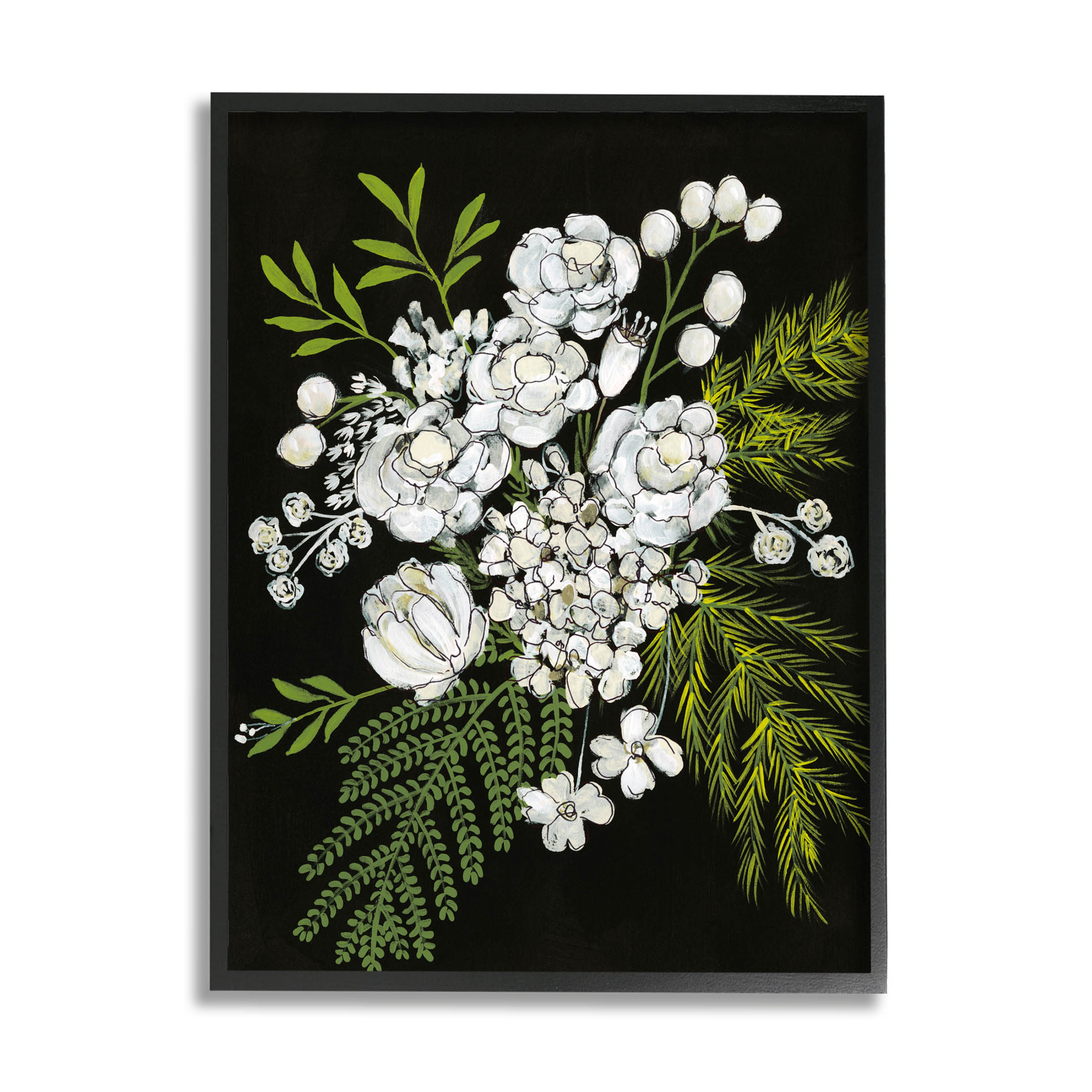 Stupell Industries Contrasting Flower Blossoms Arrangement Graphic Art Black Framed Art Print Wall Art, Design by Regina Moore