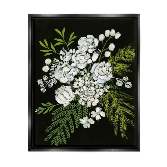 Stupell Industries Contrasting Flower Blossoms Arrangement Graphic Art Jet Black Floating Framed Canvas Print Wall Art, Design by Regina Moore