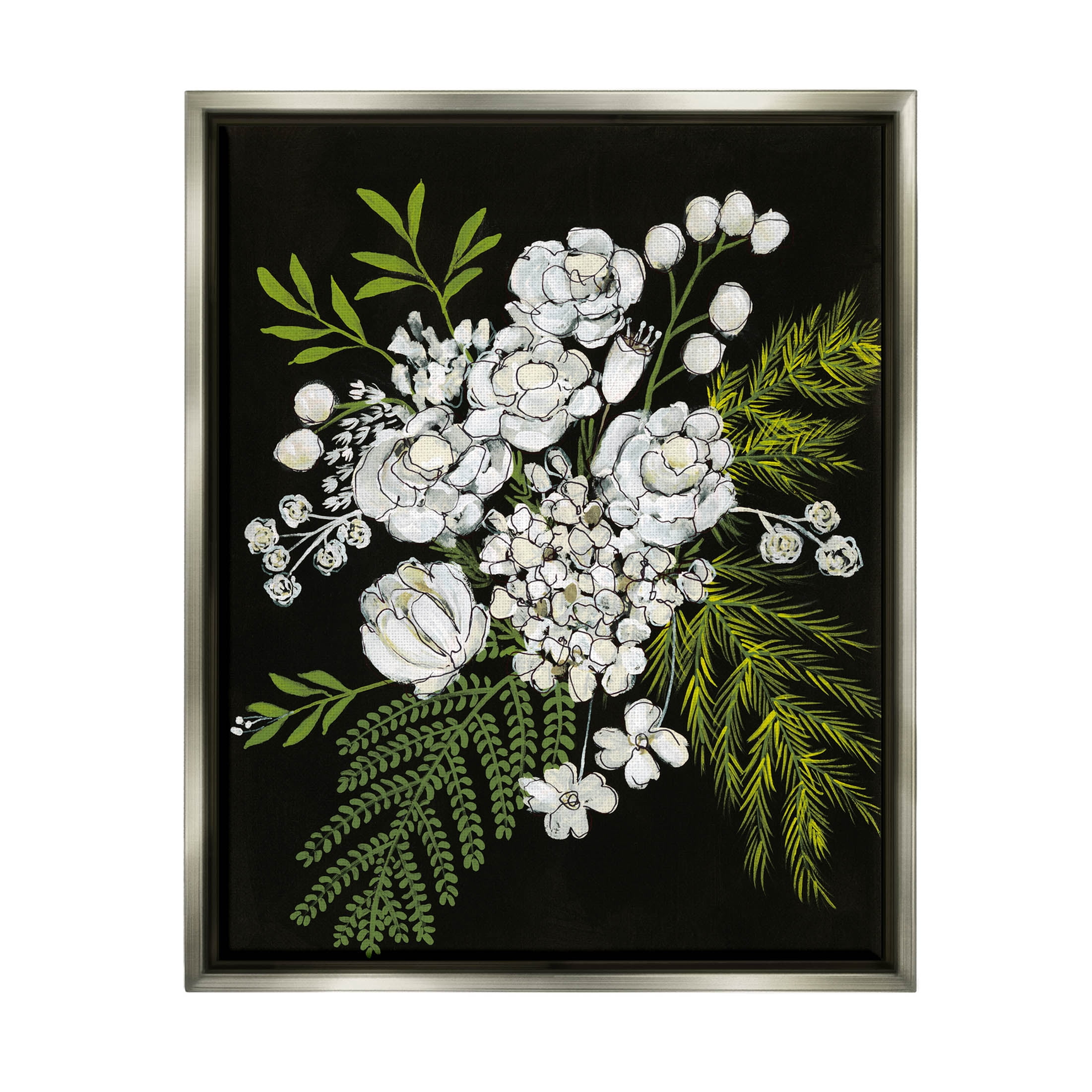Stupell Industries Contrasting Flower Blossoms Arrangement Graphic Art Luster Gray Floating Framed Canvas Print Wall Art, Design by Regina Moore