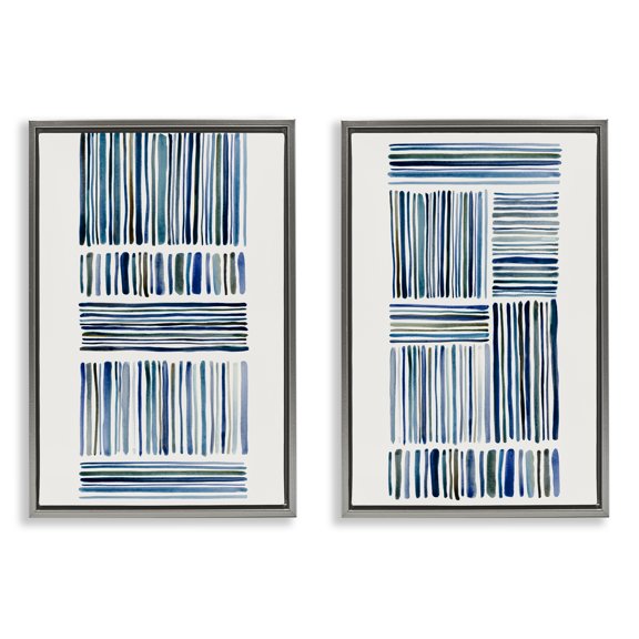 Stupell Industries Contrasting Linear Dashes 2 Piece Gray Framed Floater Canvas Set design by Hannah Dawson, 25 x 17