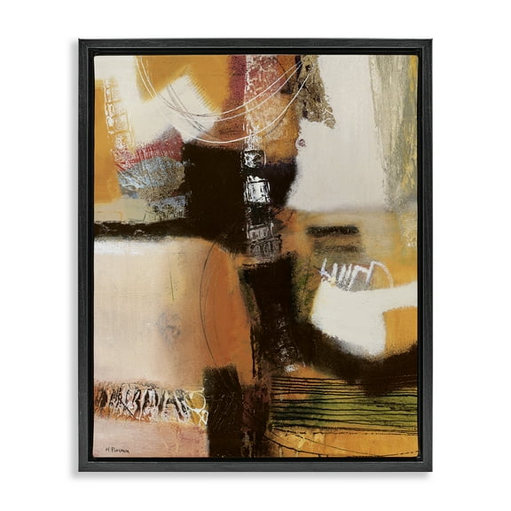 Stupell Industries Contrasting Neutrals Abstract Black Framed Floater Canvas Wall Art design by Maurizio Piovan, 21 x 17