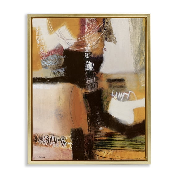 Stupell Industries Contrasting Neutrals Abstract Gold Framed Floater Canvas Wall Art design by Maurizio Piovan, 21 x 17