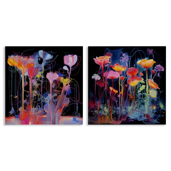 Stupell Industries Contrasting Otherworldly Blossoms Abstract Painting Wrapped Canvas Art Print Wall Art, 24 x 24, Set of 2